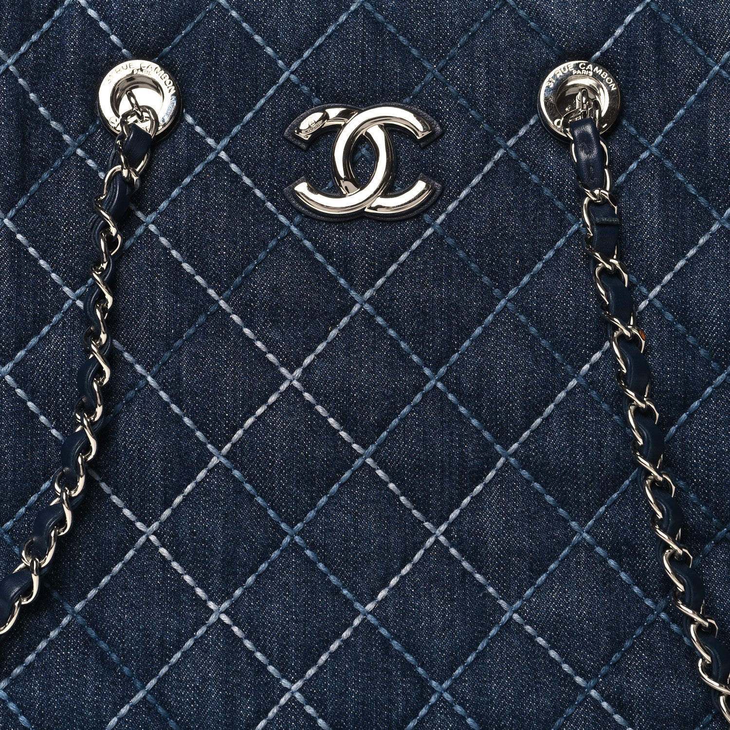 Chanel Denim Quilted Large Coco Handle Shopping Tote Blue 9 of 11