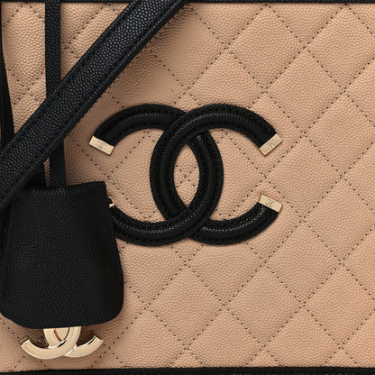 Chanel Caviar Quilted Large CC Filigree Vanity Case Beige Black 10 of 12