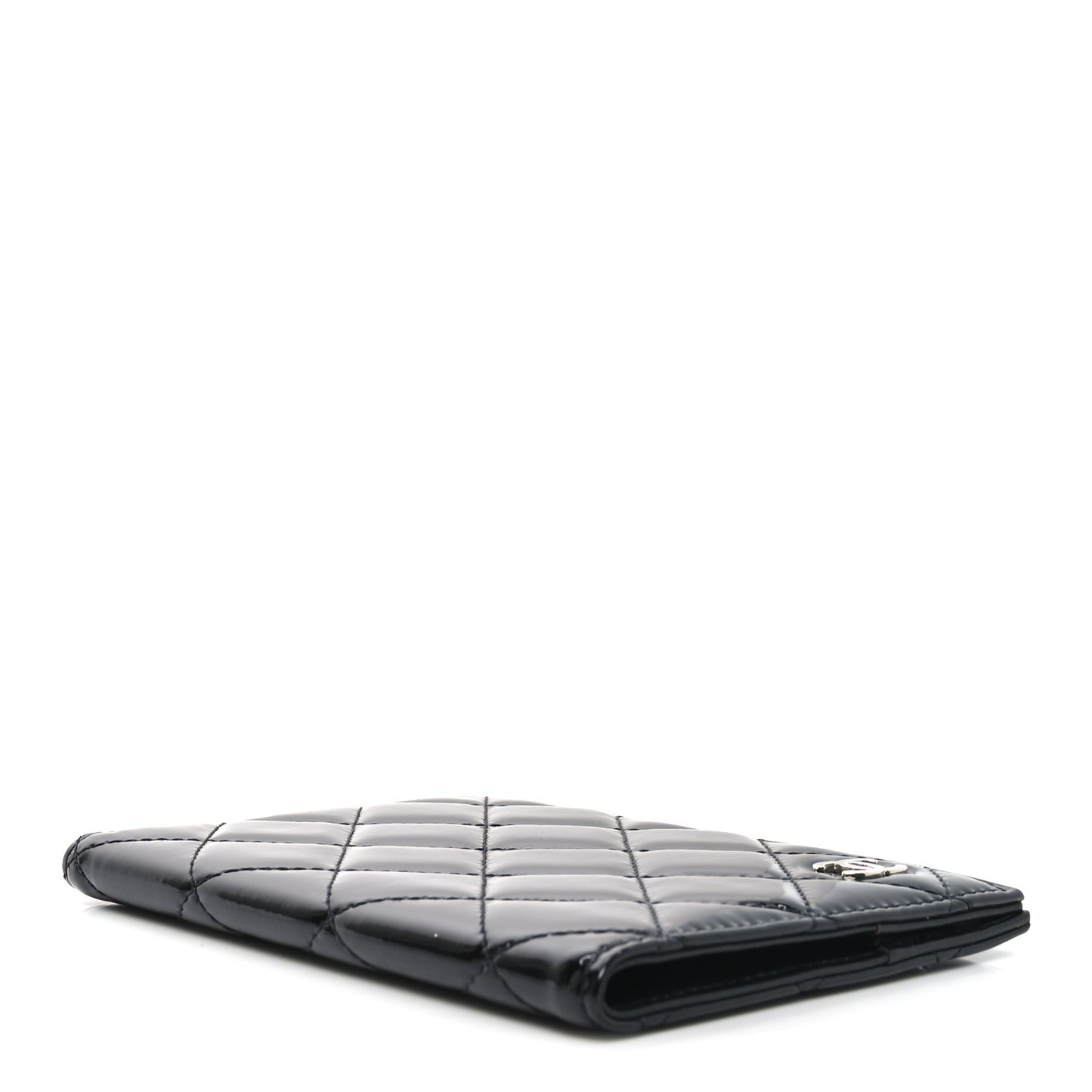 Patent Calfskin Quilted Passport Holder Black