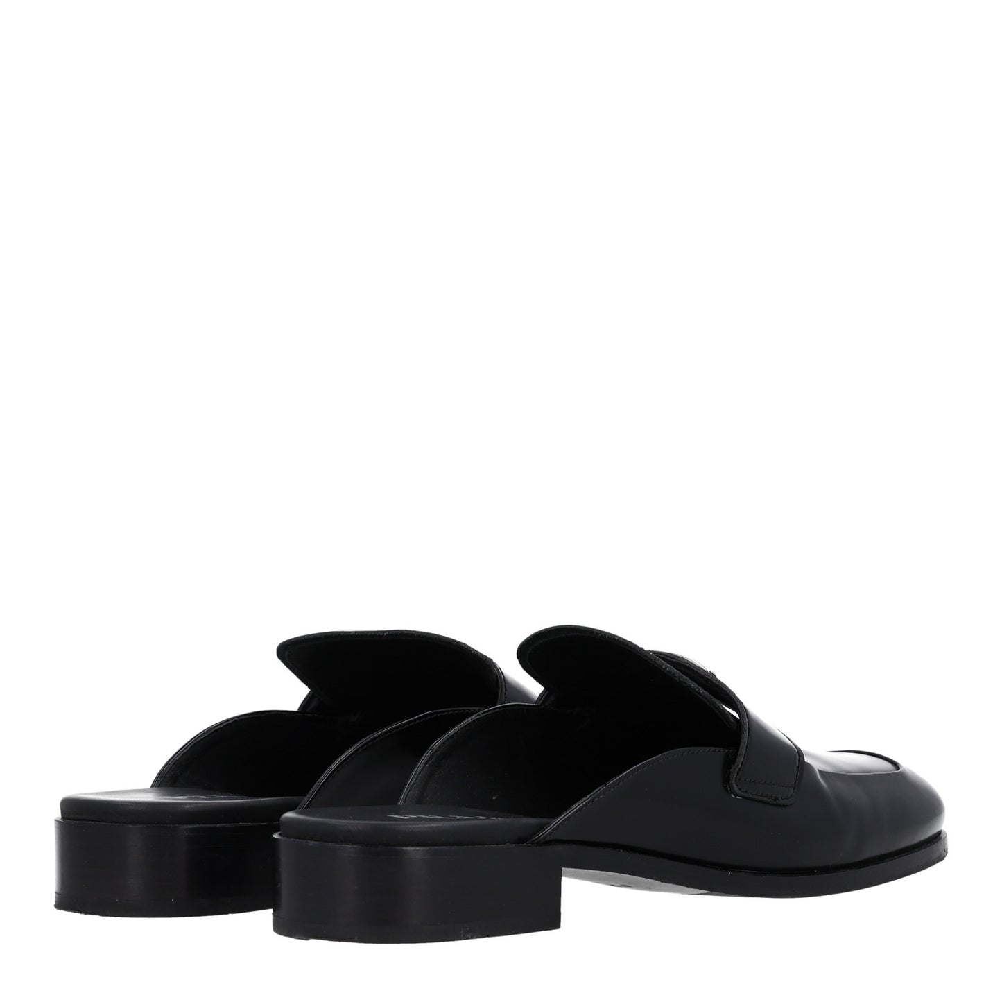 City Calfskin Metal Triangle Logo 20mm Flat Mules 41 Black