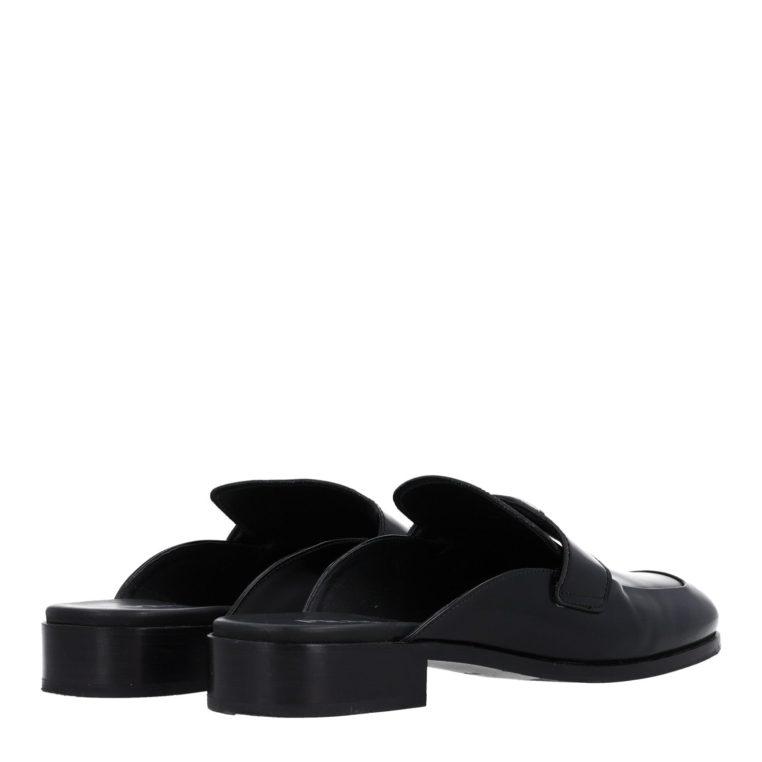 Prada City Calfskin Metal Triangle Logo 20mm Flat Mules 41 Black 5 of 9