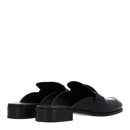Prada City Calfskin Metal Triangle Logo 20mm Flat Mules 41 Black 5 of 9