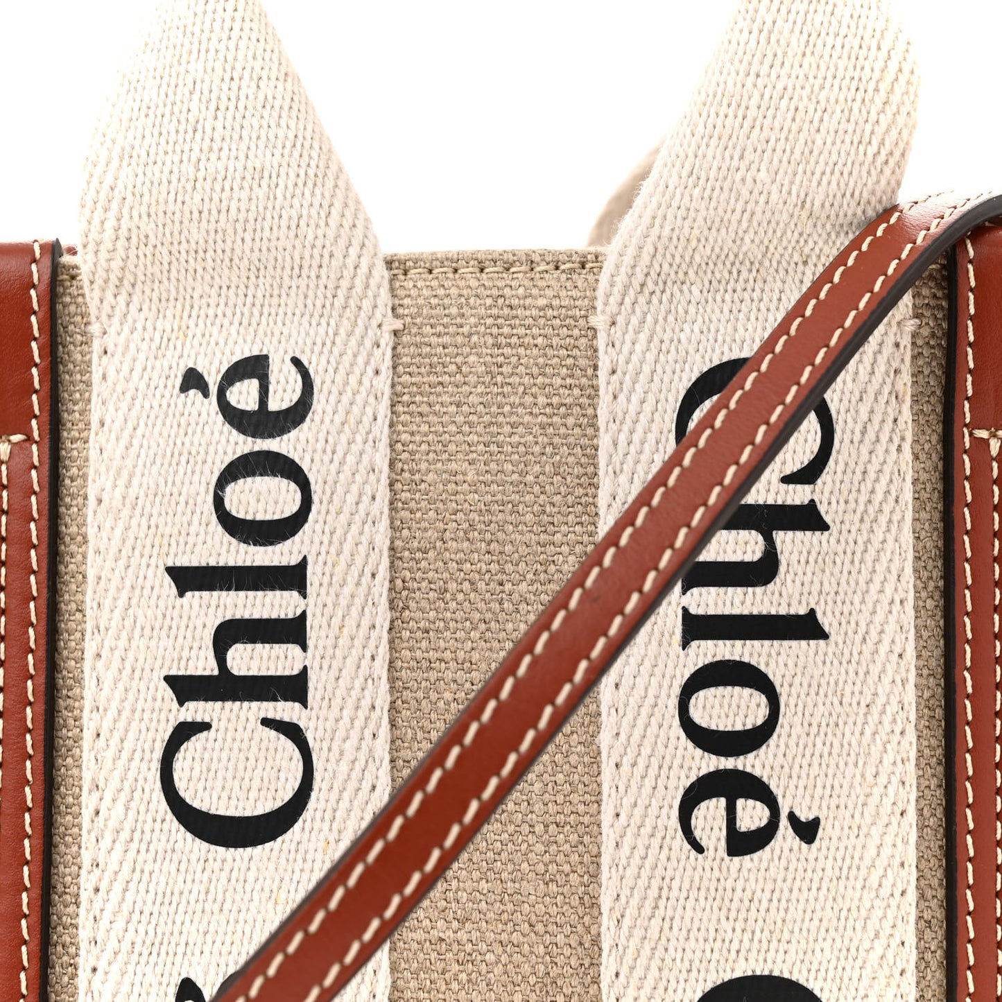 Cotton Calfskin Mini Woody Ribbon Tote White Brown