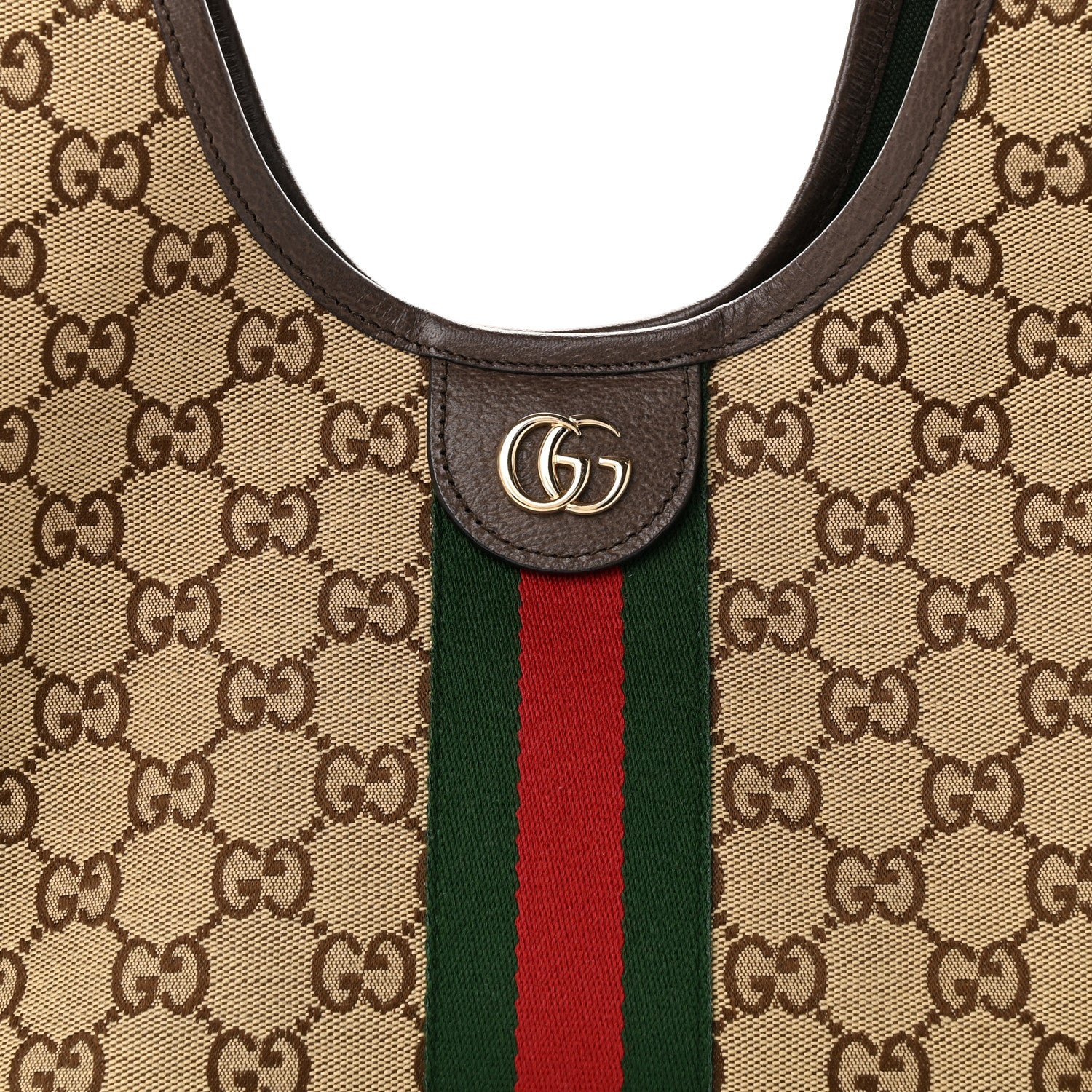 Gucci Monogram Web Small Giglio Tote Beige Dark Brown 8 of 10