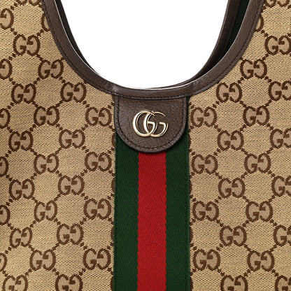 Gucci Monogram Web Small Giglio Tote Beige Dark Brown 8 of 10
