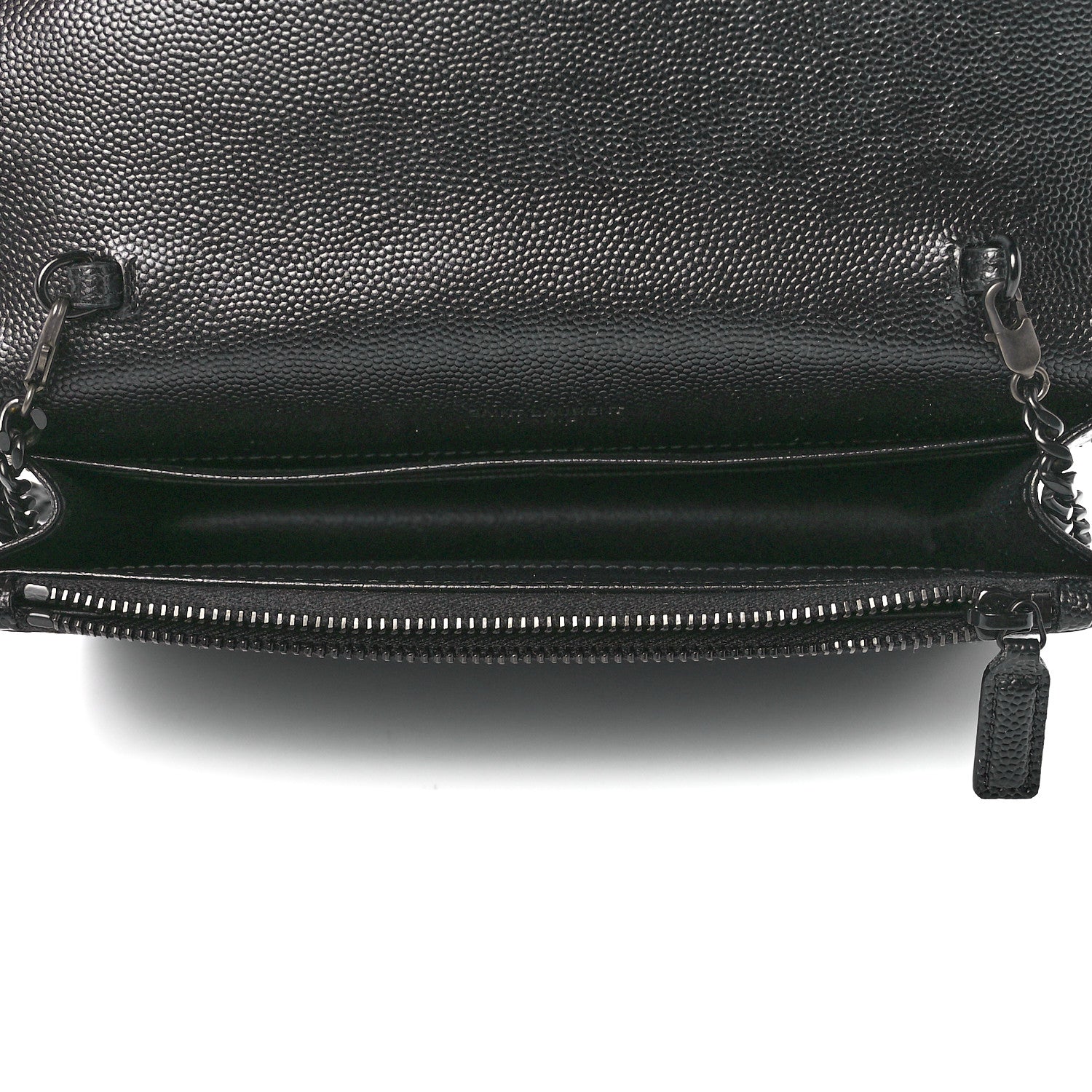 Saint Laurent Grain De Poudre Matelasse Chevron Monogram Monochrome Envelope Chain Wallet Black 5 of 12