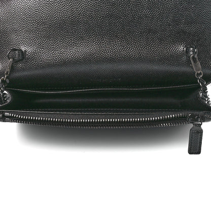 Saint Laurent Grain De Poudre Matelasse Chevron Monogram Monochrome Envelope Chain Wallet Black 5 of 12