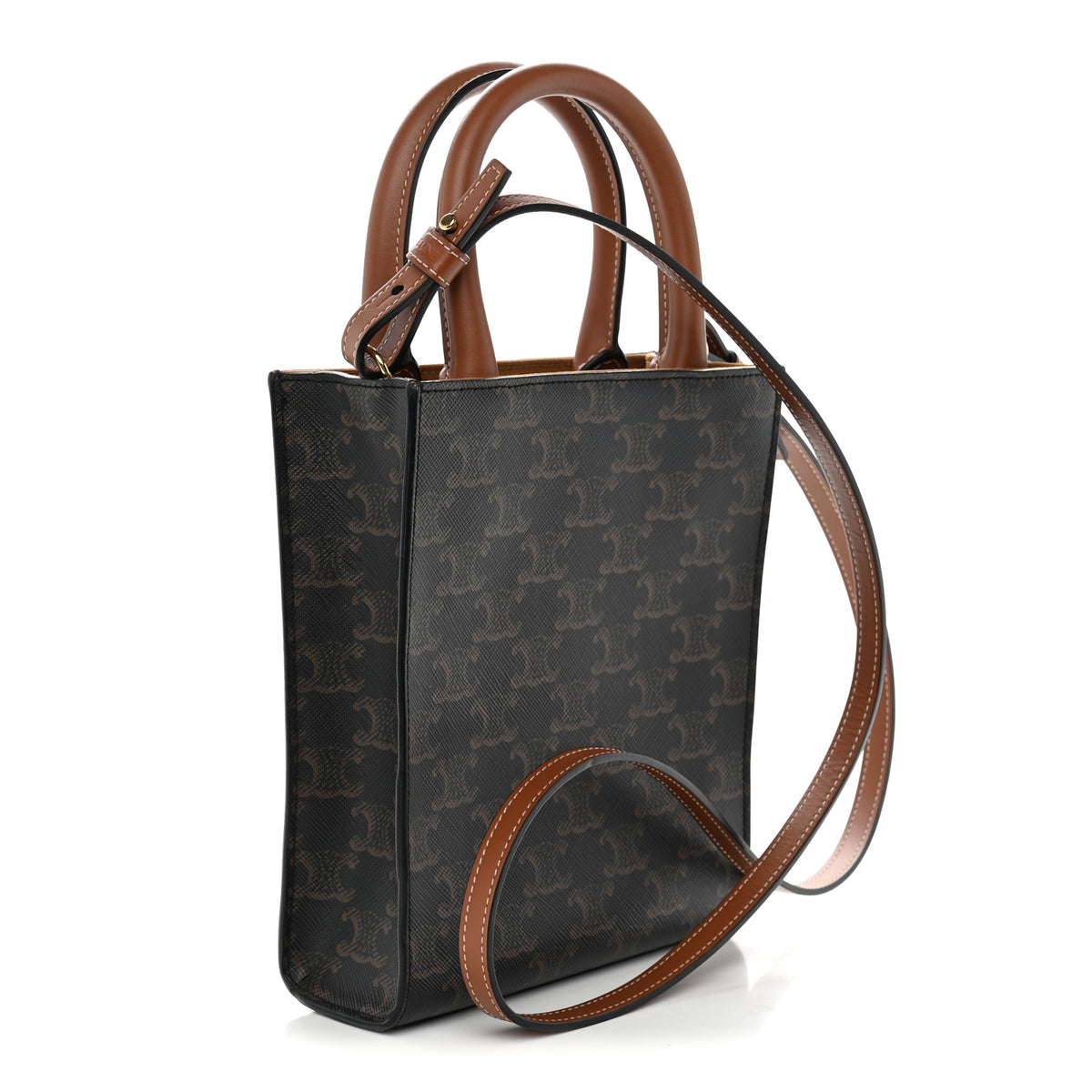Celine Triomphe Canvas Calfskin Mini Vertical Cabas Tan 3 of 9