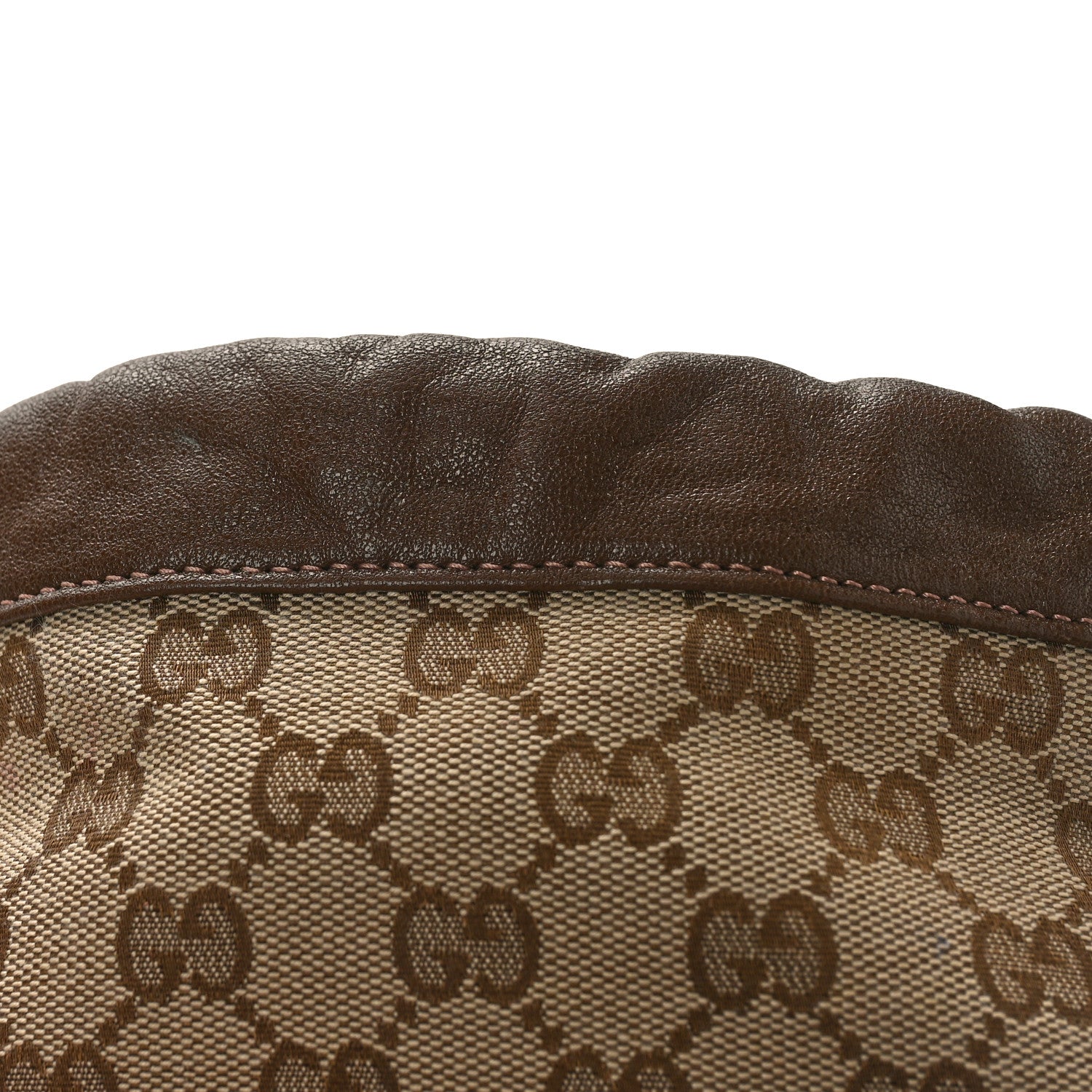 Gucci Monogram Textured Calfskin Horsebit 1955 Drawstring Bucket Bag Beige Brown Sugar 10 of 12