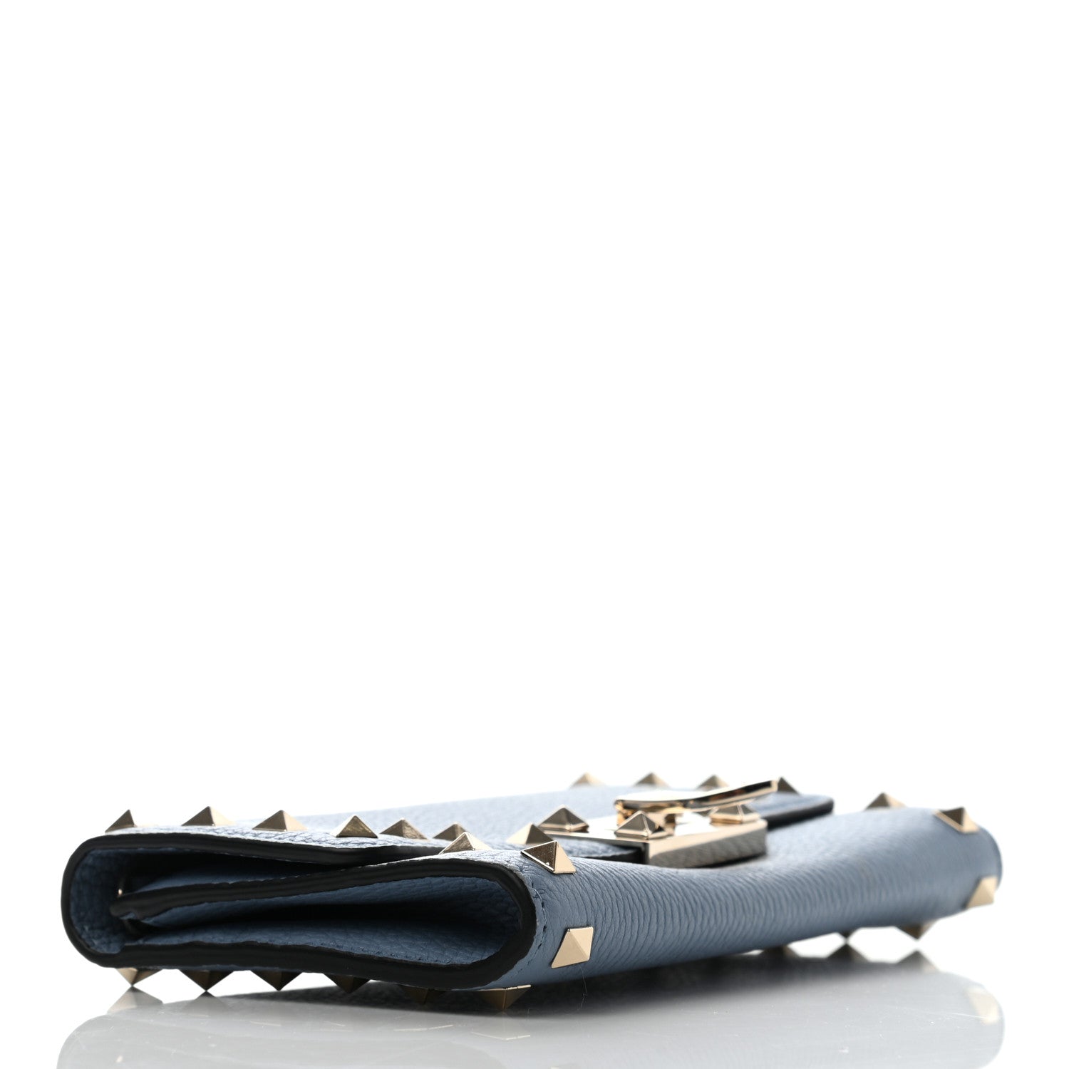 Valentino Garavani Pebbled Calfskin Rockstud Flip Lock Wallet On Chain Niagara 4 of 9
