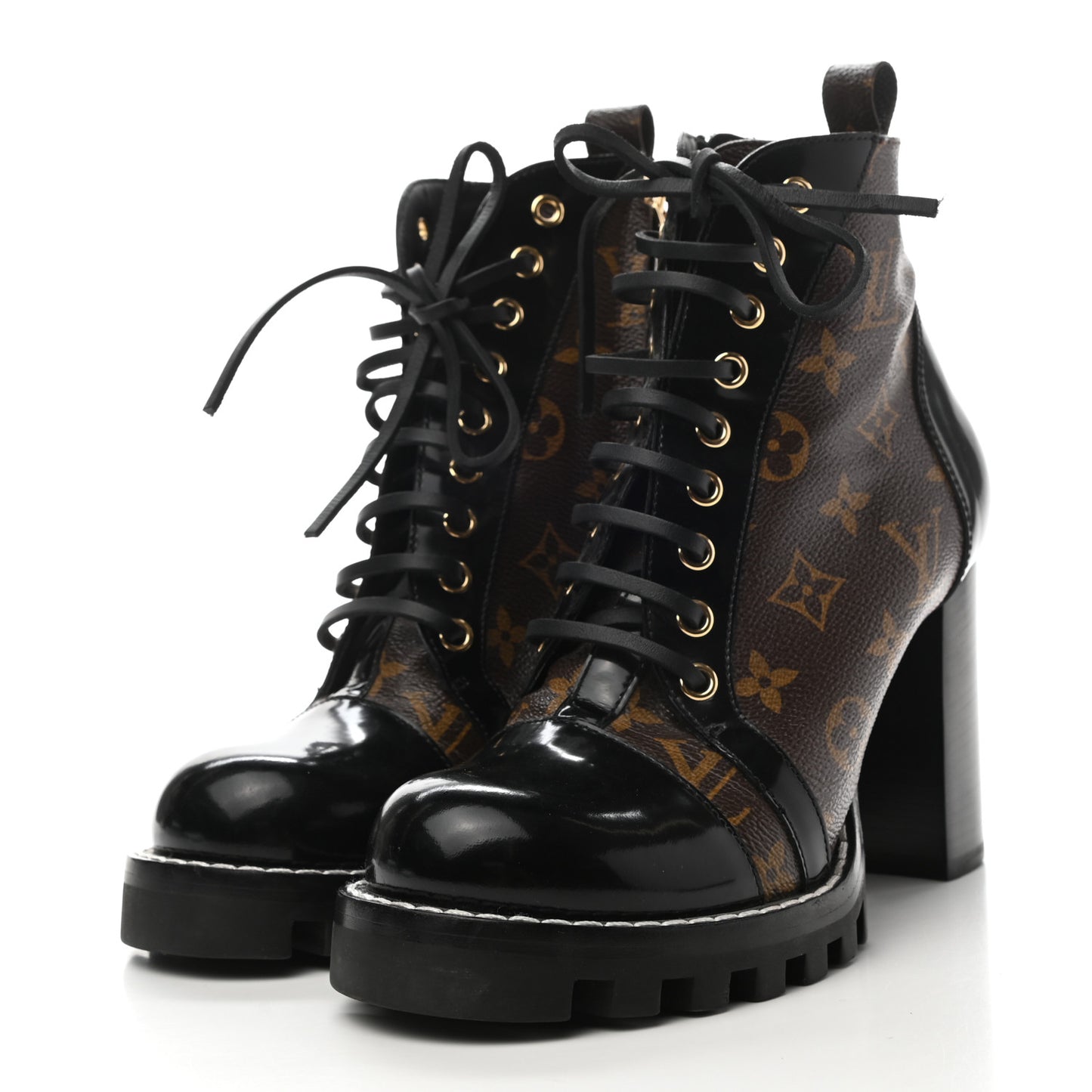 Patent Calfskin Monogram Star Trail Ankle Boots 39 Black