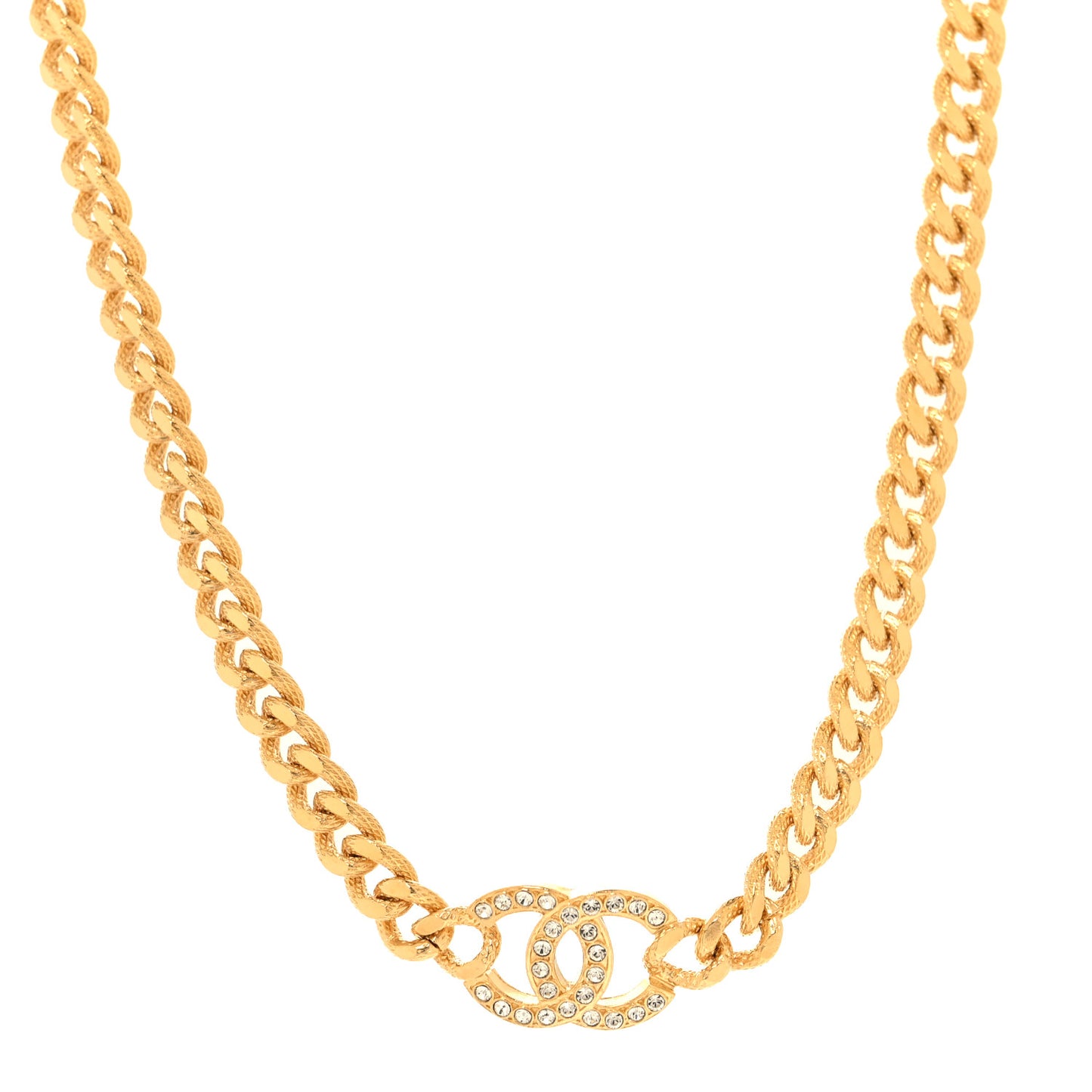 Crystal Chain Link CC Choker Necklace Gold