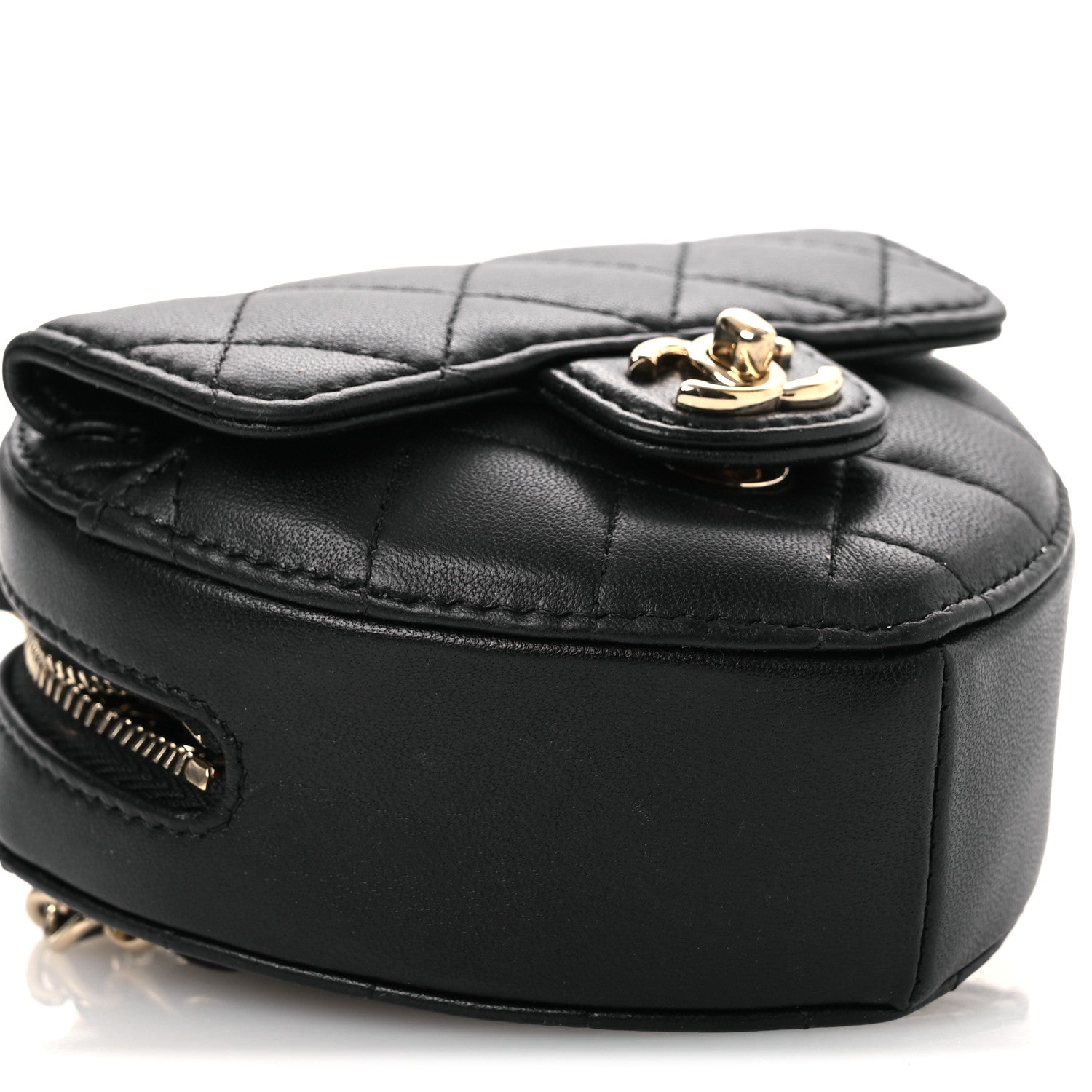 Chanel Lambskin Quilted CC In Love Heart Waist Belt Bag With Chain Black 9 of 11