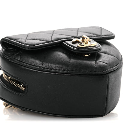 Chanel Lambskin Quilted CC In Love Heart Waist Belt Bag With Chain Black 9 of 11