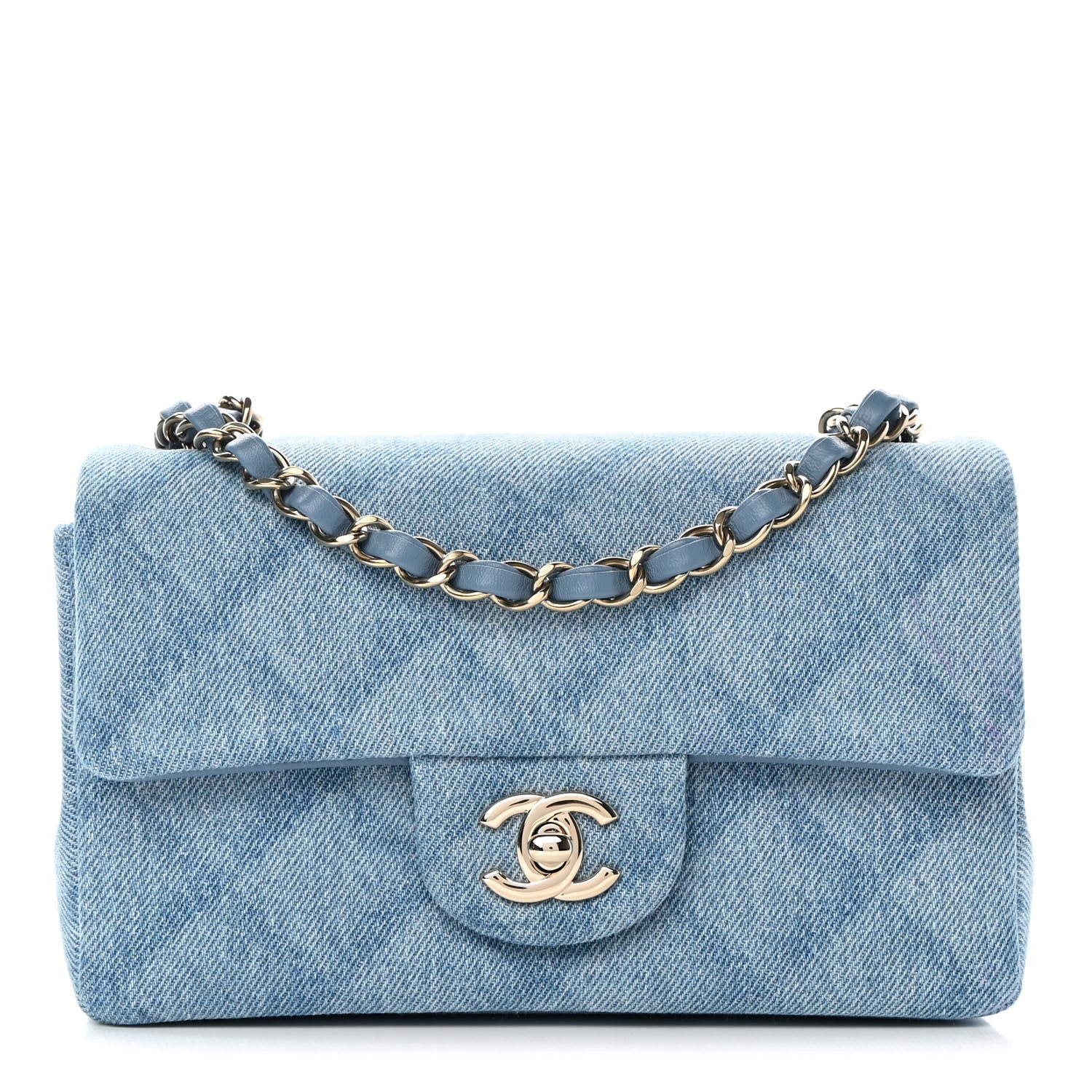 Chanel Printed Denim Quilted Mini Rectangular Flap Light Blue 1 of 12