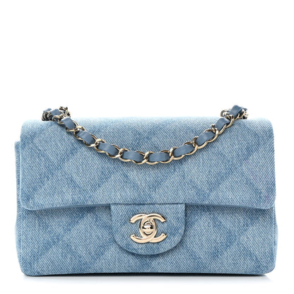 Chanel Printed Denim Quilted Mini Rectangular Flap Light Blue 1 of 12