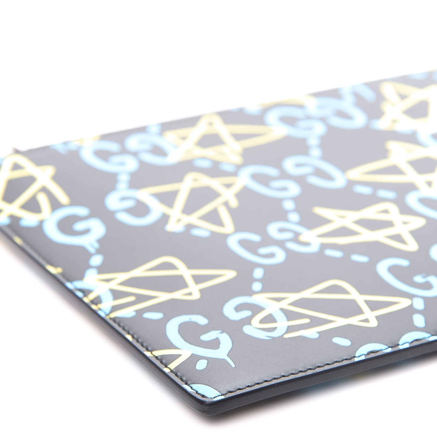 Calfskin GucciGhost Print Pouch Black New Acquamarine