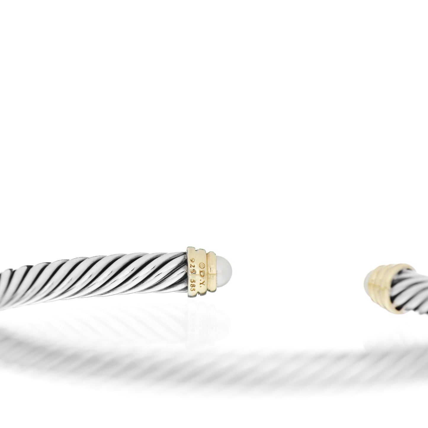 Sterling Silver 14K Yellow Gold Pearl 5mm Cable Classics Petite Color Bracelet