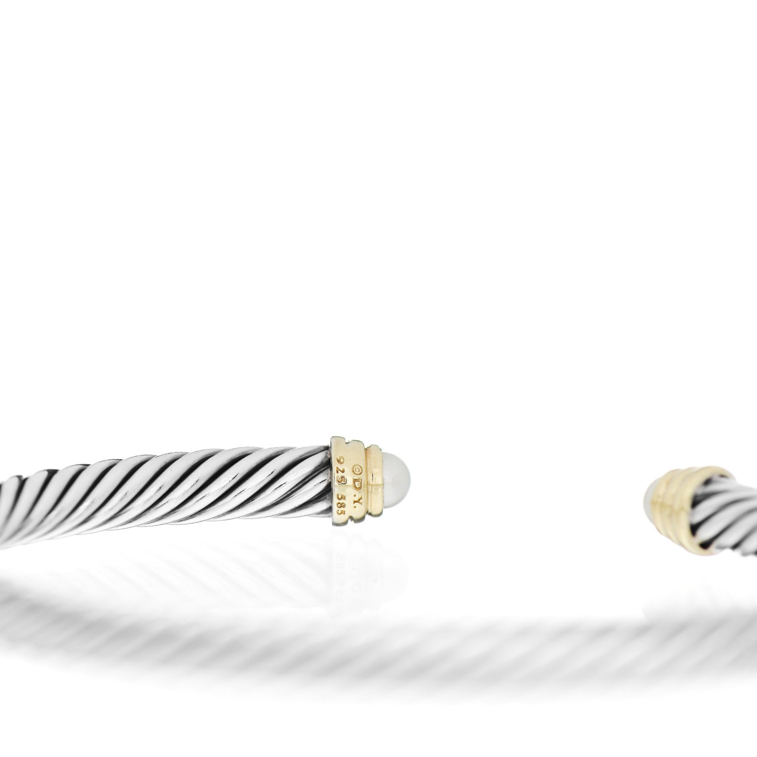 David Yurman Sterling Silver 14K Yellow Gold Pearl 5mm Cable Classics Petite Color Bracelet 3 of 3