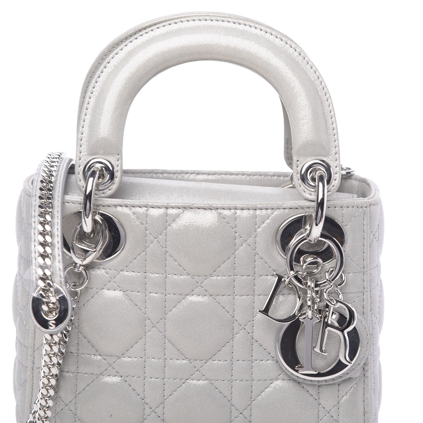 Metallic Lambskin Cannage Mini Lady Dior Silver