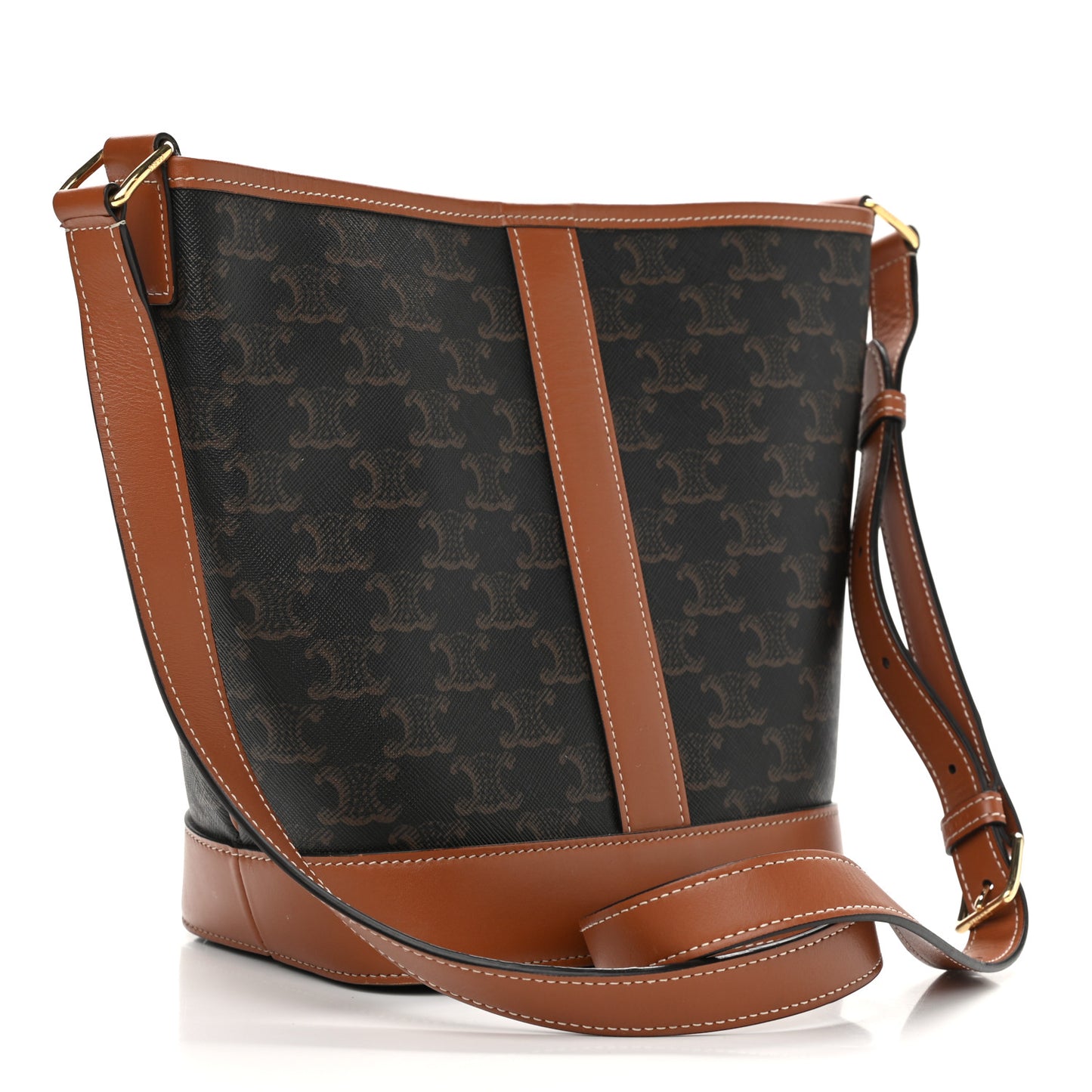 Triomphe Canvas Calfskin Small Bucket Bag Tan