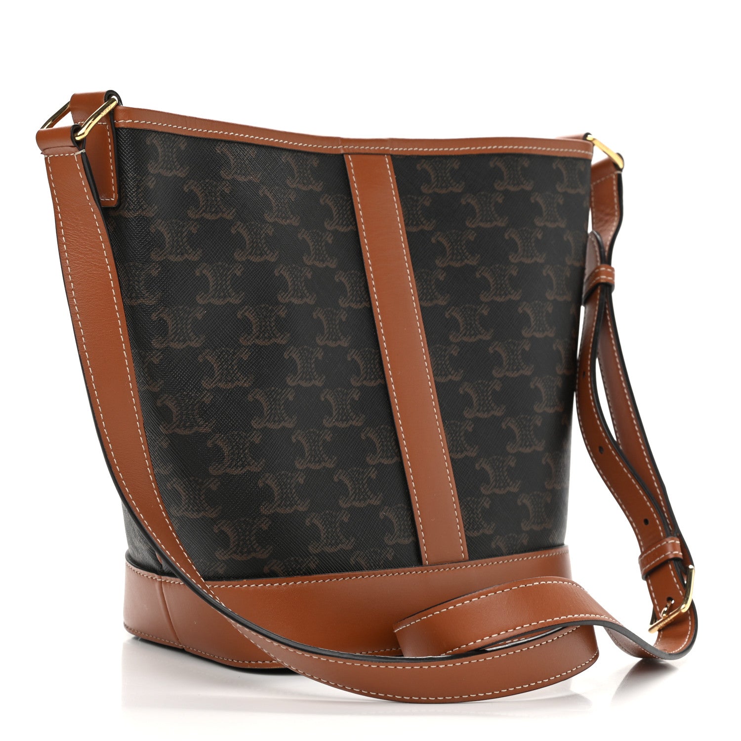 Celine Triomphe Canvas Calfskin Small Bucket Bag Tan 3 of 10