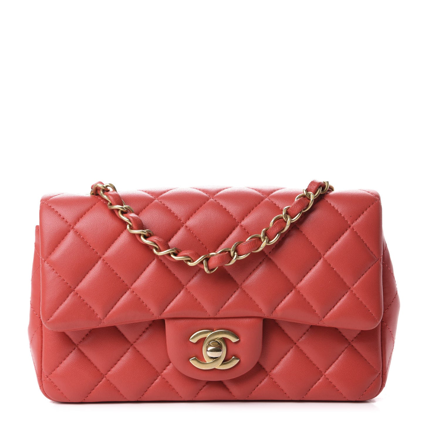 Lambskin Quilted Mini Rectangular Flap Red