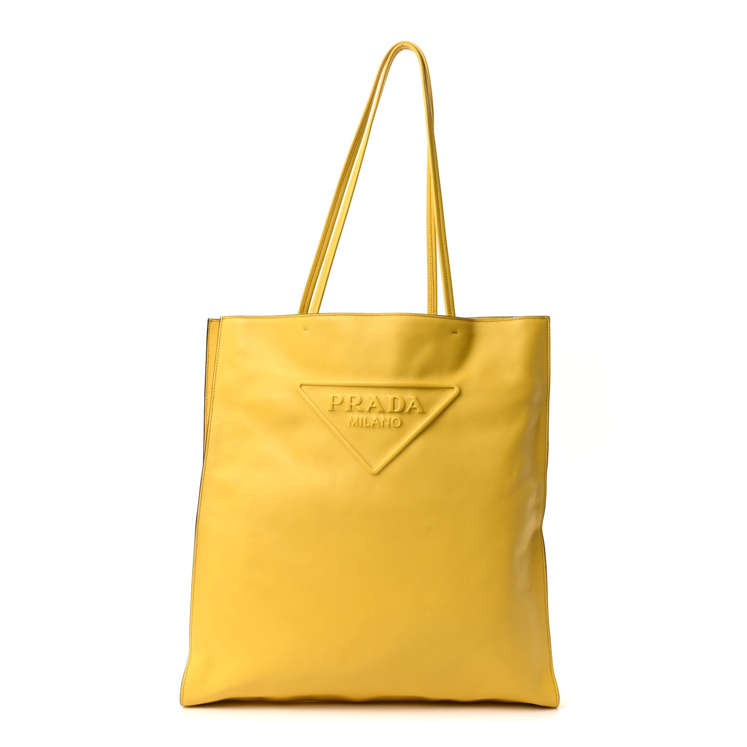Prada Soft Calfskin Triangle Logo Embossed Tote Sole 1 of 10