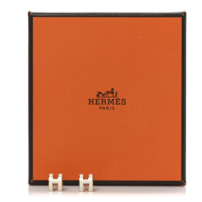 Hermes Rose Gold Lacquered Mini Pop H Earrings White 6 of 6