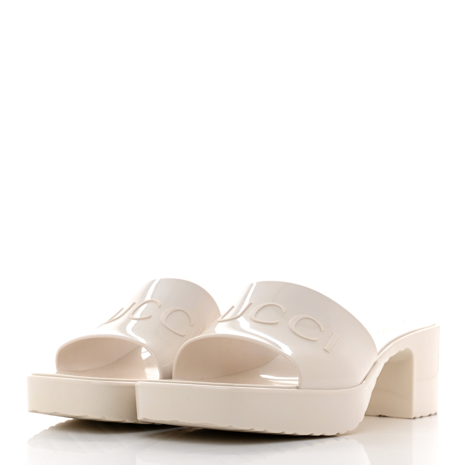 Gucci Rubber Gucci Logo Womens Platform 20/60mm Slide Sandals 38 Mystic White 3 of 9