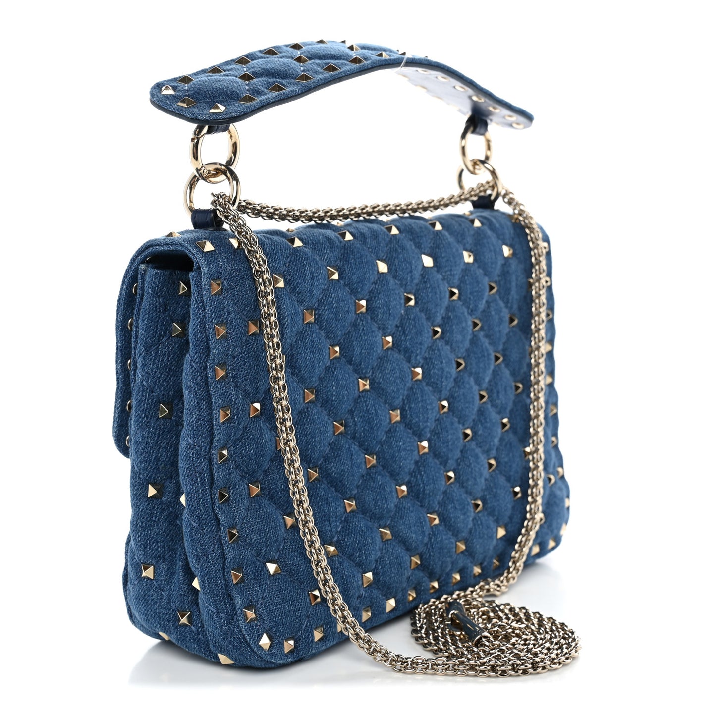Denim Medium Rockstud Spike Shoulder Bag Denim
