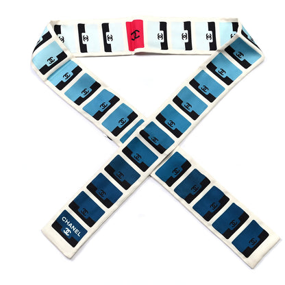 Chanel Silk CC Slim Bandeau Scarf Turquoise White Red 1 of 3