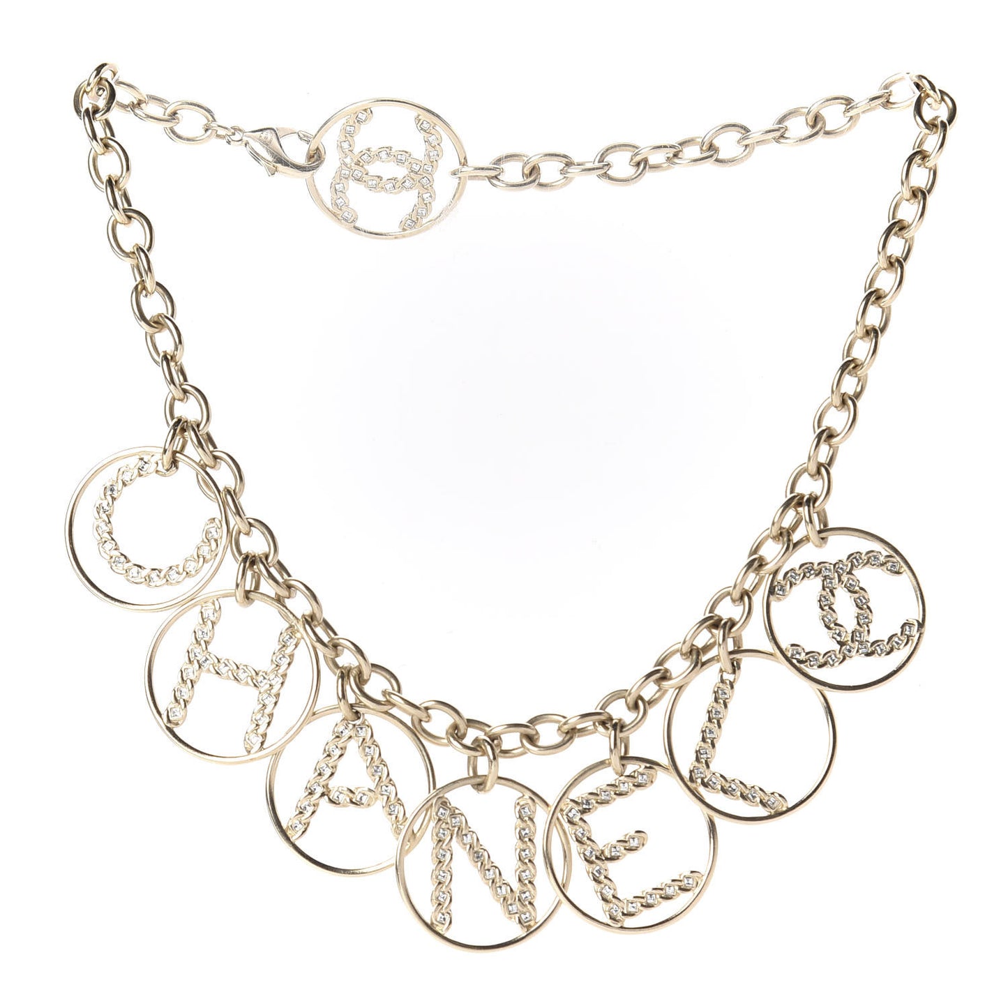 Metal Strass Crystal Logo Necklace Gold