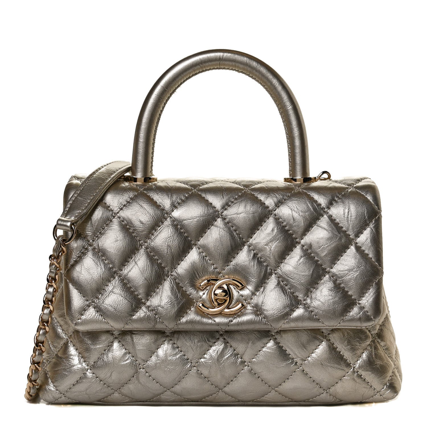 Chanel Metallic Aged Calfskin Quilted Mini Coco Handle Flap Gold 1 of 13