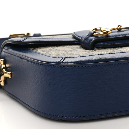 Gucci GG Supreme Monogram Textured Dollar Calfskin Web Mini Horsebit 1955 Shoulder Bag Beige Blue 8 of 9