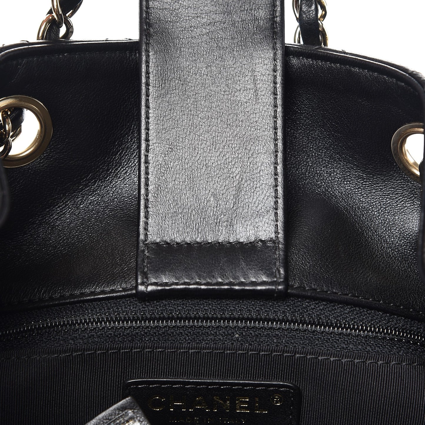 Lambskin Quilted Large Drawstring Bag Black