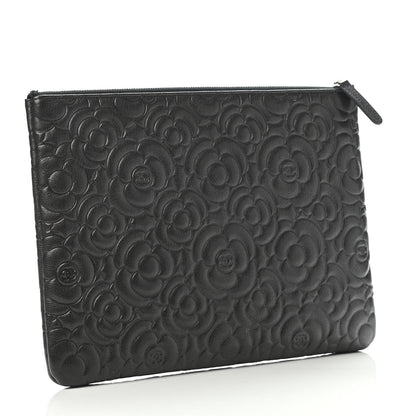 Chanel Goatskin Camellia Embossed Medium Cosmetic Case Dark Grey 2 of 4