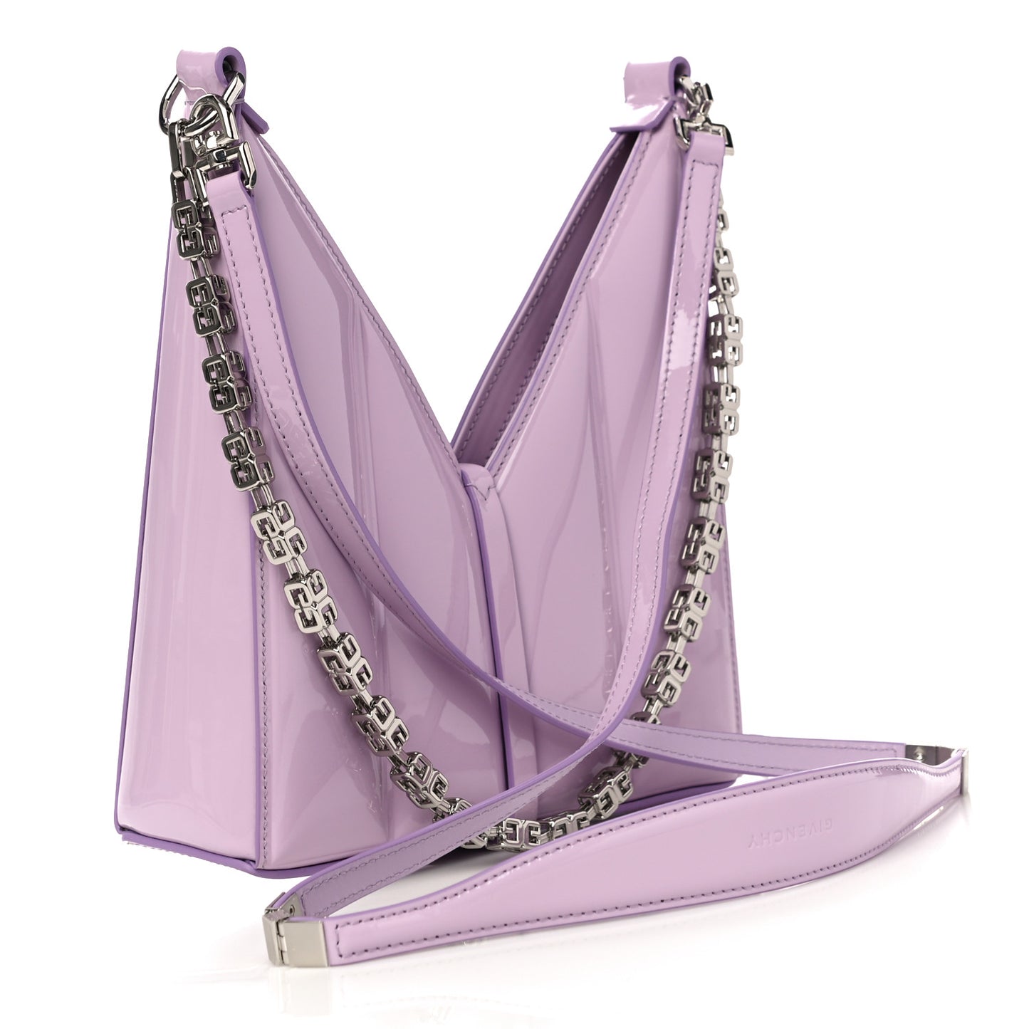 Patent Padded Small Cut Out Shoulder Bag Lilac