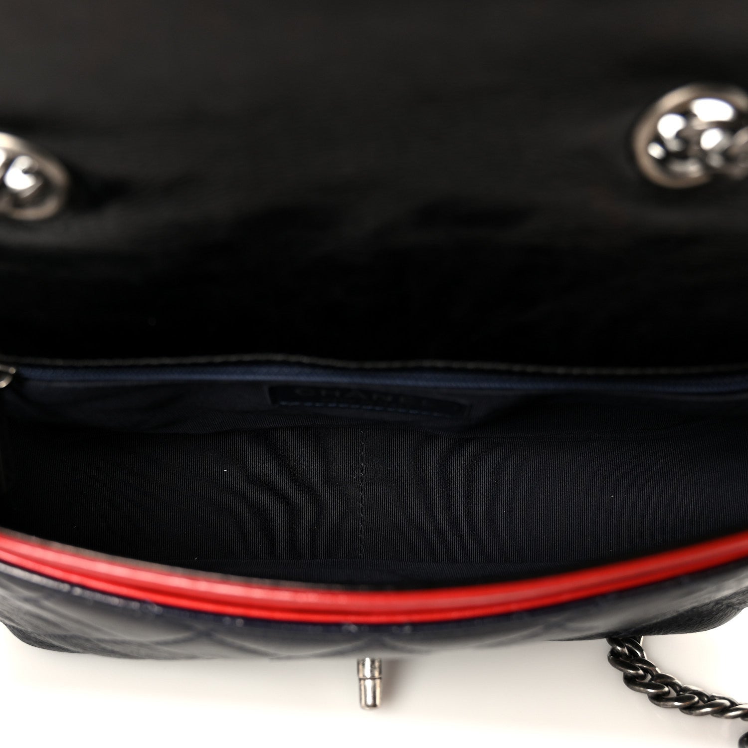 Chanel Shiny Goatskin Quilted Tri-Color Flap Black Red Navy 5 of 10