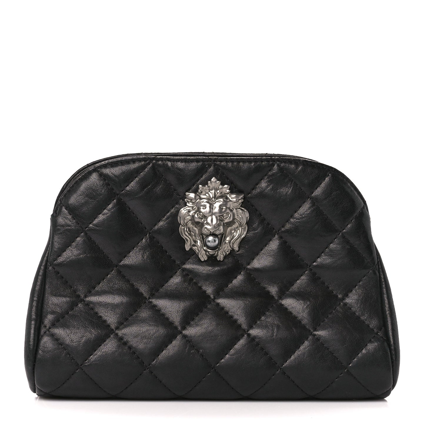 Lambskin Quilted Leo Lion Clutch Black