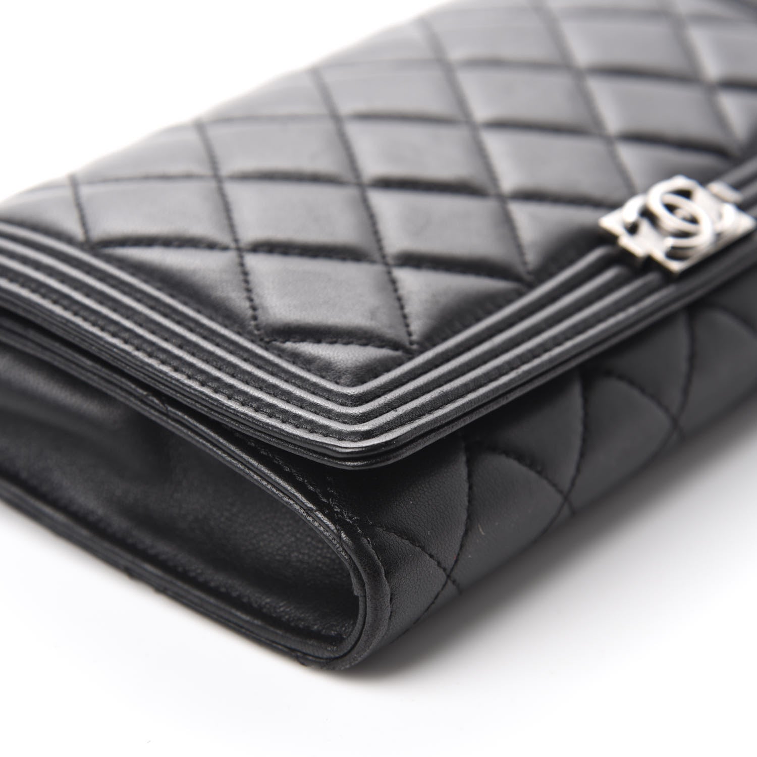 Chanel Lambskin Quilted Boy Wallet On Removable Chain WOC Black 7 of 13
