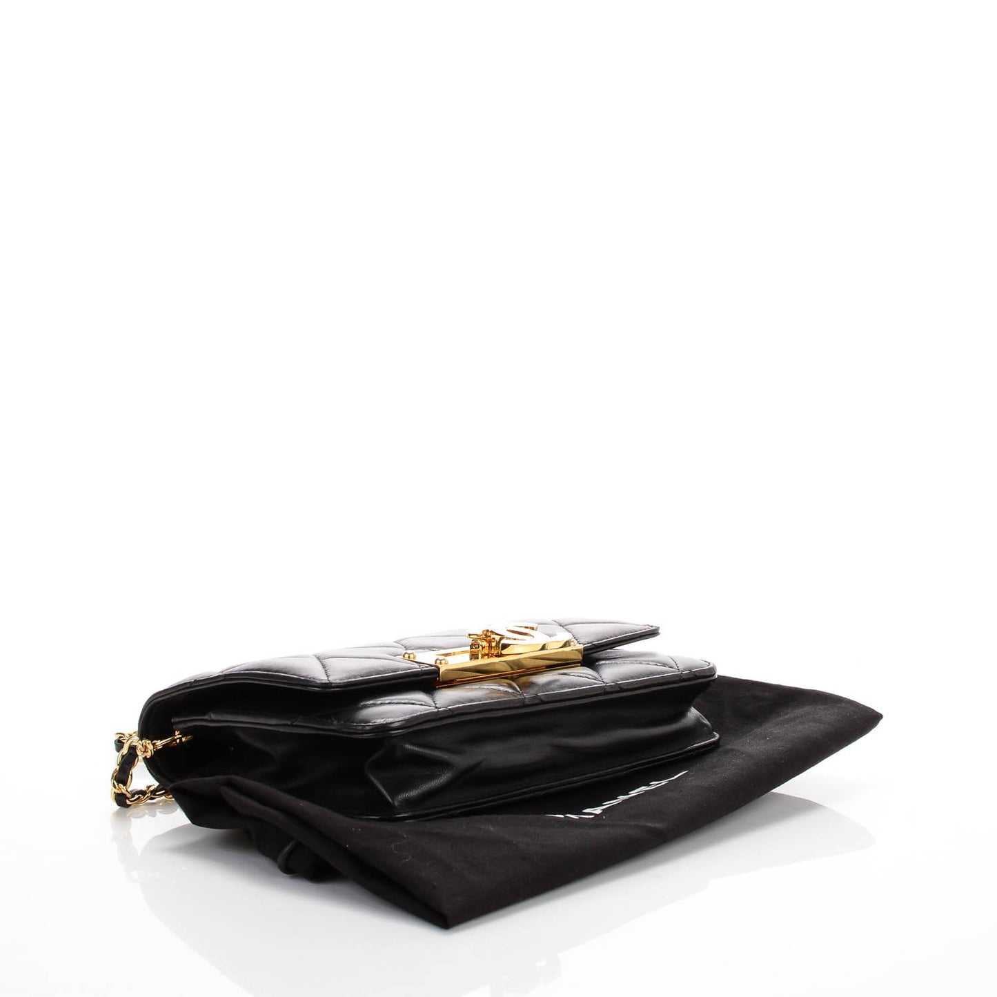 Lambskin Quilted Golden Class Wallet on Chain WOC Black