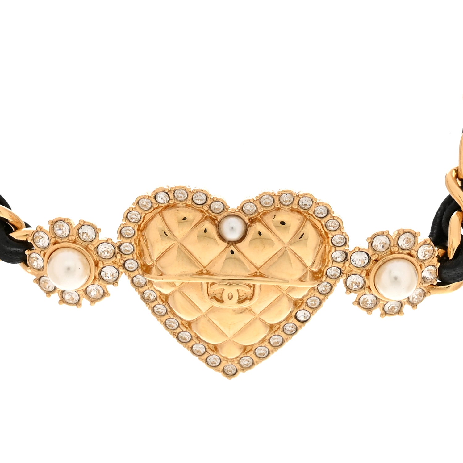 Chanel Metal Lambskin Glass Pearl Strass Heart Choker Gold Black 4 of 6