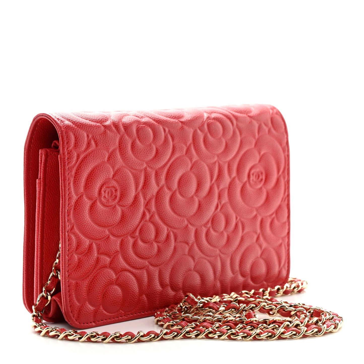 Caviar Camellia Embossed Wallet On Chain WOC Red