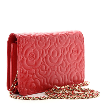 Chanel Caviar Camellia Embossed Wallet On Chain WOC Red 3 of 12