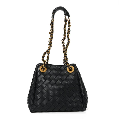 Bottega Veneta Nappa Intrecciato Small Parachute Chain Shoulder Bag Black 1 of 9
