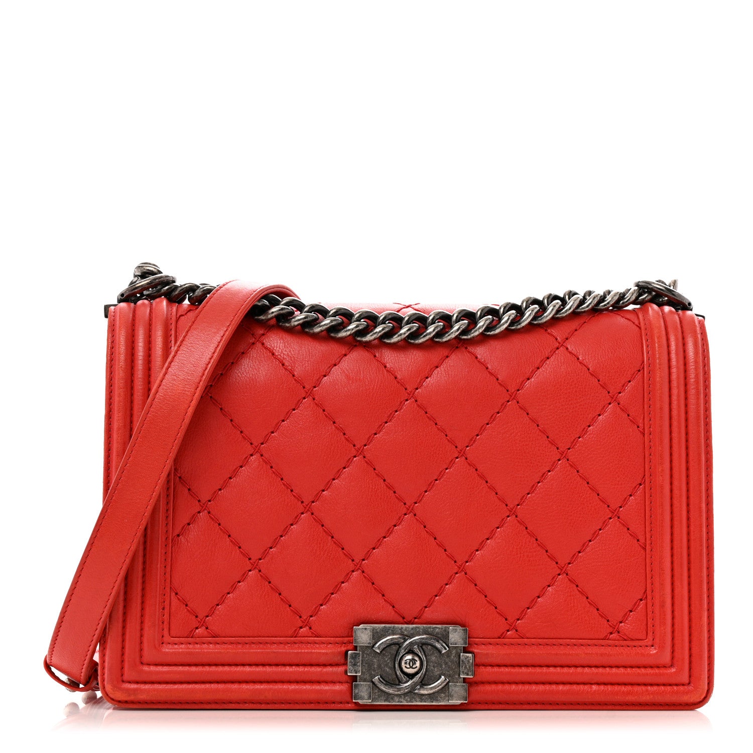 Chanel Calfskin Double Stitch New Medium Boy Flap Red 1 of 16