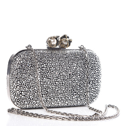 Alexander McQueen Crystal Nappa Queen and King Skull Box Chain Clutch Black Silver 3 of 13