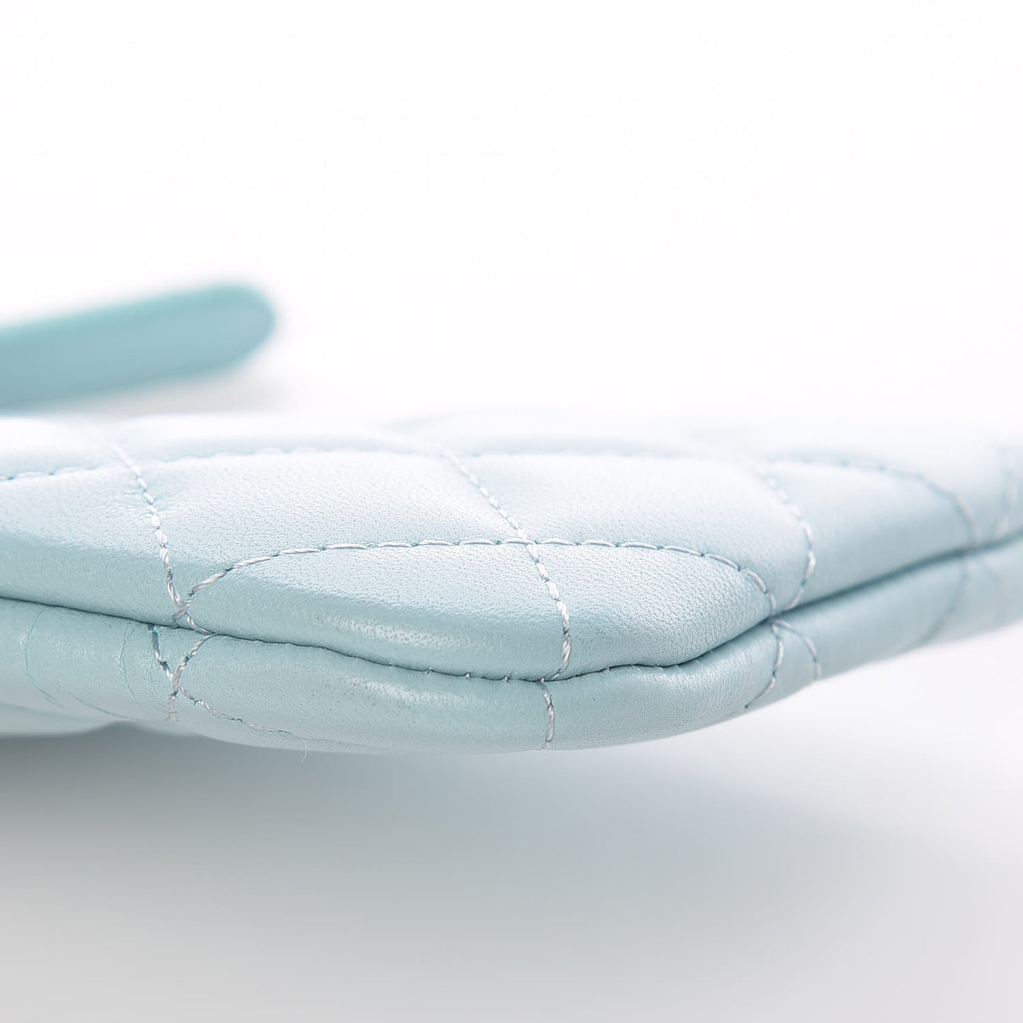 Lambskin Quilted Small Cosmetic Case Light Blue
