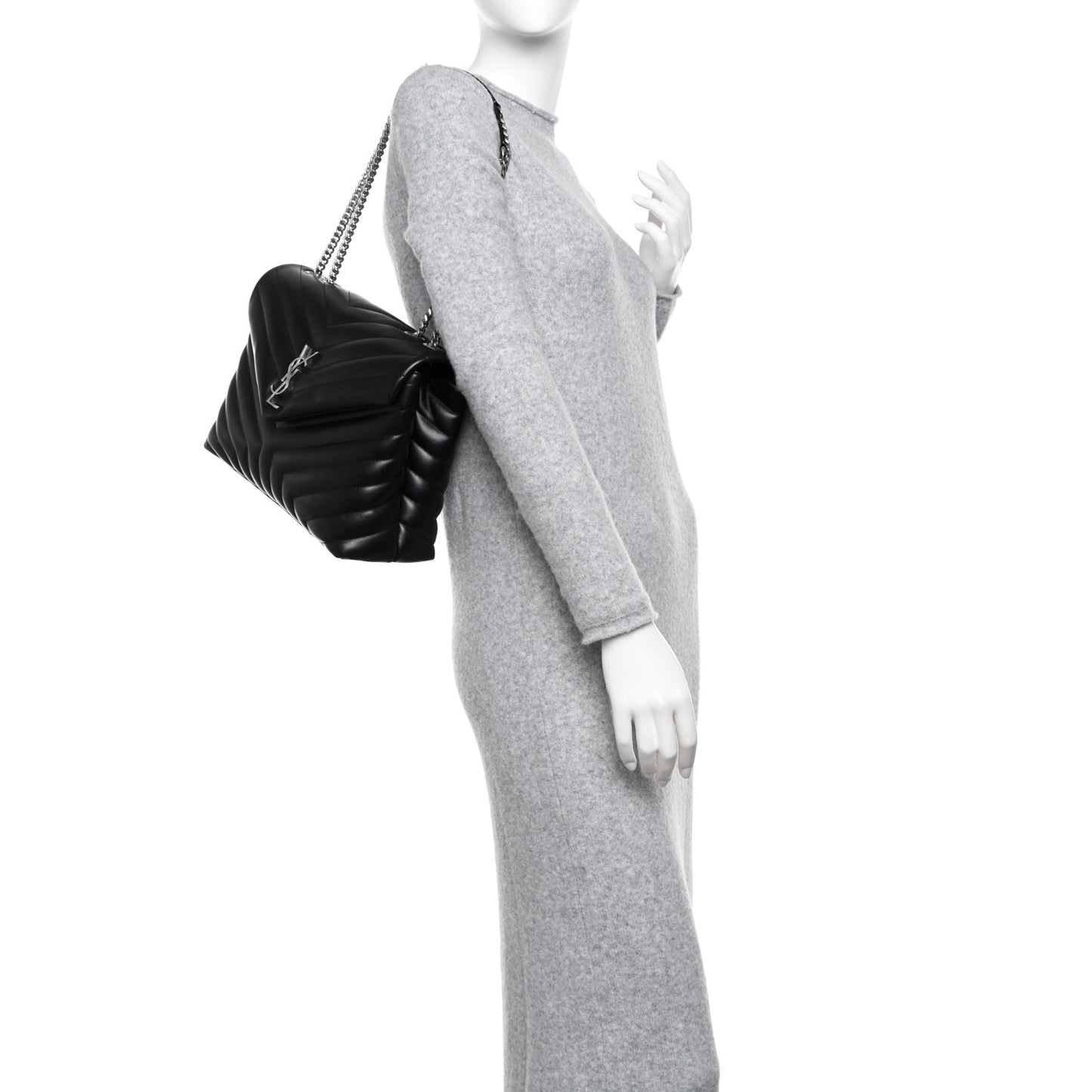 Calfskin Y Quilted Monogram Medium Loulou Chain Satchel Black